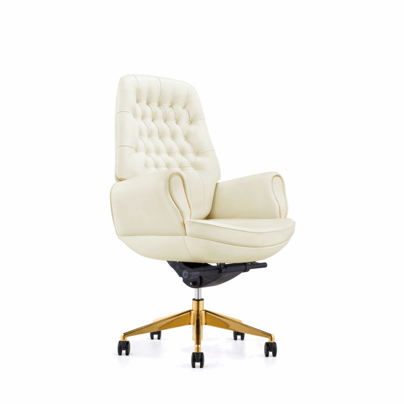 Gold Pure Leather Luxurious Medium Back Office Chair